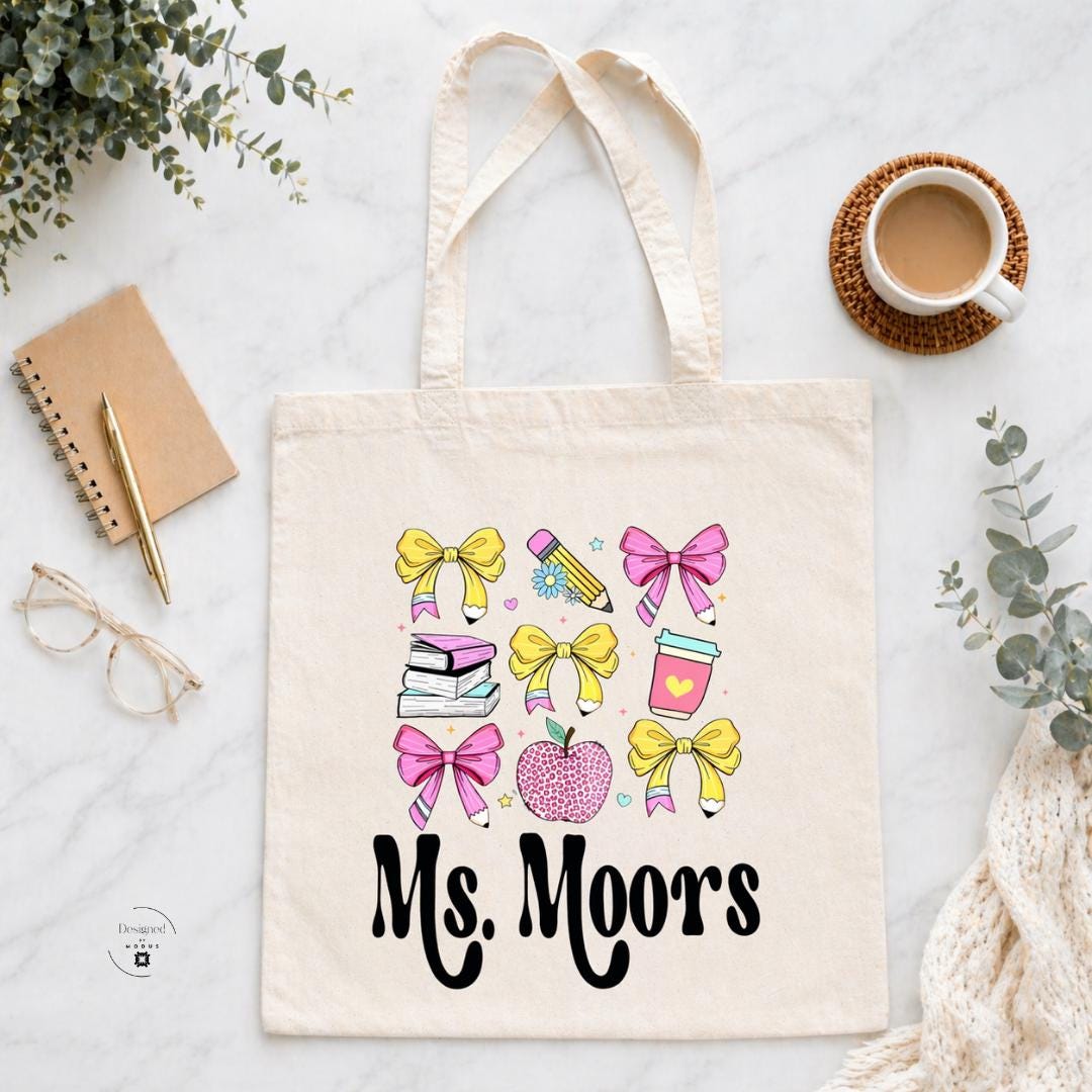 Canvas Tote Bag Teacher Appreciation Gift Zippered Pouch Organizer Set Personalized Name Educator Present Custom School Supplies Storage Solution Themed Design Elements Practical Classroom Accessories Professional Carryall Bundle Matching