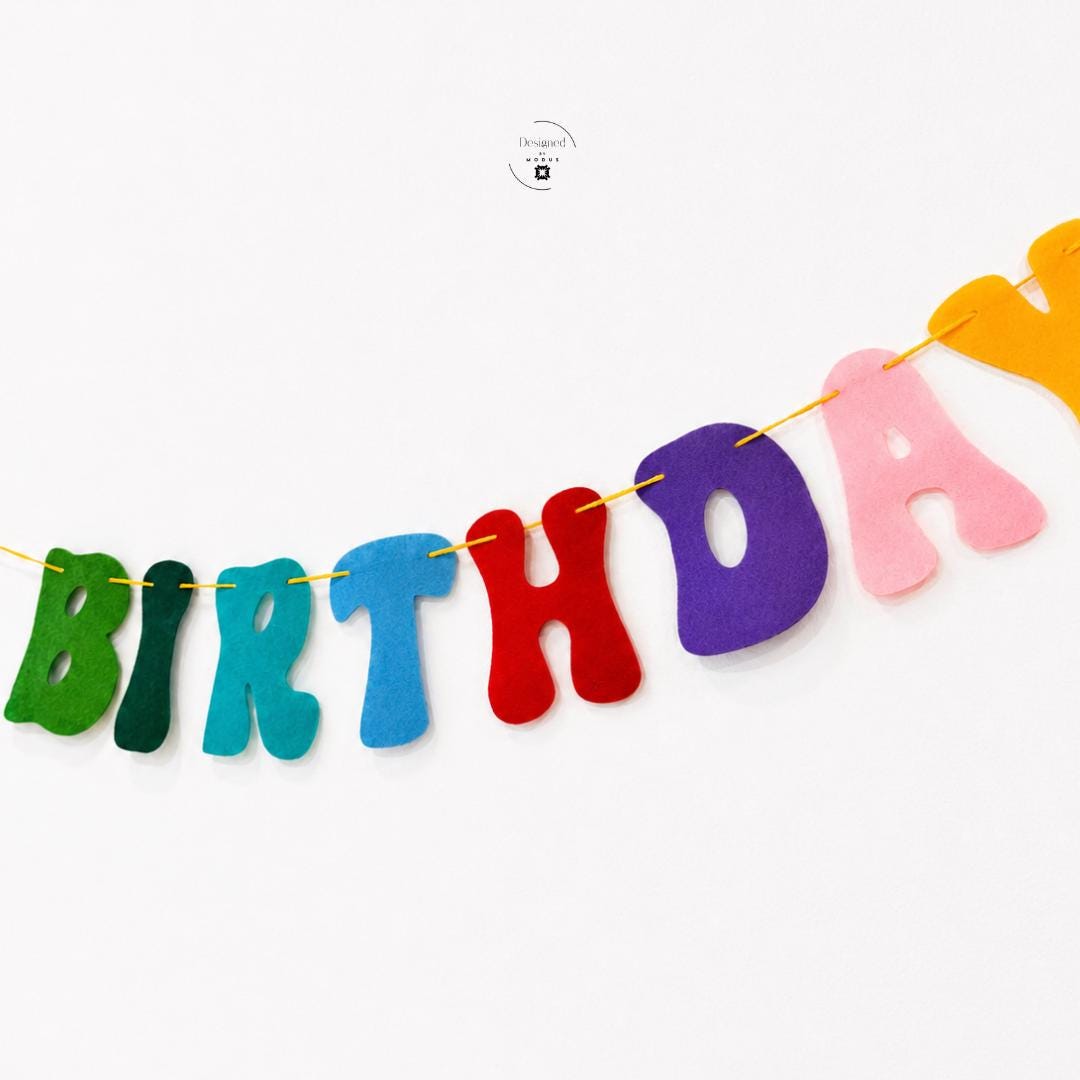 Festive Bright Colorful Felt Birthday Banner Rainbow Garland Happy Birthday Letters Reusable Party Kids Room Nursery Wall First Celebration Toddler Backdrop 6 Inch Tall Letters 5 Feet Long Blue Pink Orange Purple Green Teal Red String Cord