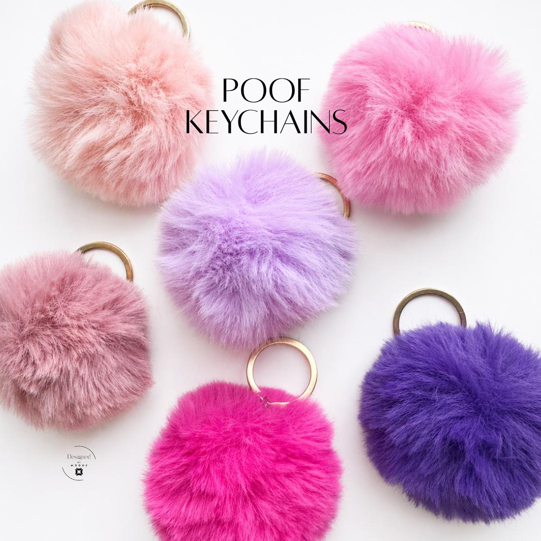 Fluffy Pom Keychain Bag Charm Purse Accessory Gift Teen Girl Birthday Stocking Stuffer Party Favor Present Pink Faux Fur Ball Kawaii Cute Design Three Inch Diameter Backpack Zipper Pull Metal Keyring Attachment Cotton Material Soft Texture