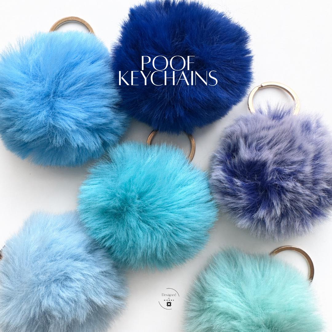 Blue Pompom Keychain Birthday Gifts Teen Girls Fluffy Faux Fur Ball Charm Stocking Stuffers Party Favors Bag Accessory Purse Decoration Backpack Attachment Metal Keyring 3 Inch Diameter Soft Texture Multiple Blue Shades Sky Navy Turquoise