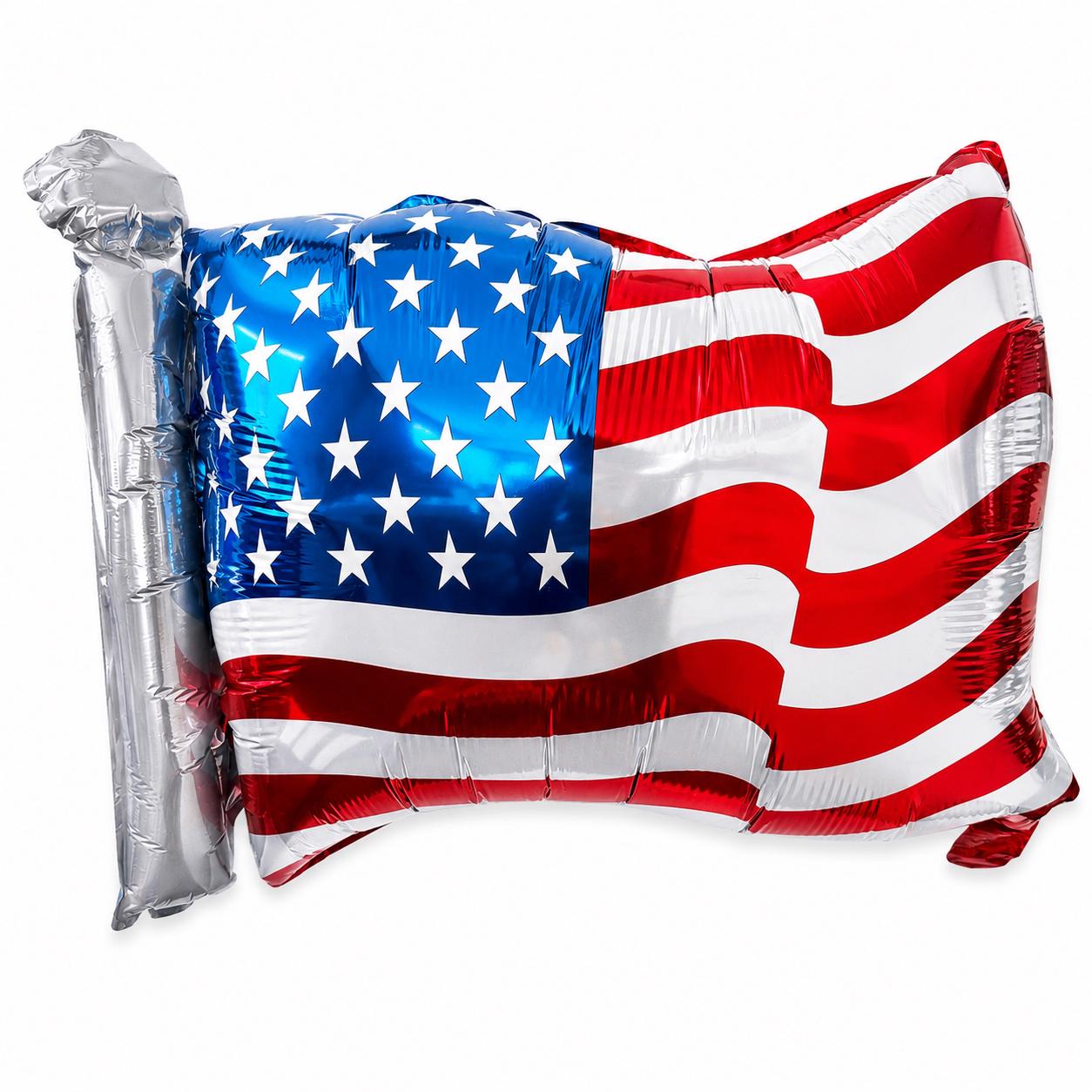 Americas 250th Birthday Celebration Balloon American Flag Mylar Foil Inflate Design Red White Blue Stars Stripes Silver Flagpole Waving Pattern Fourth July Party Supplies Memorial Day Veterans Holiday Independence Event Patriotic GatheringFringe Garland Reusable