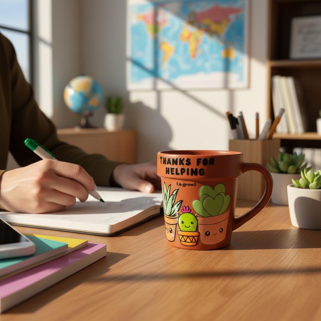 Succulent Cactus Coffee Mug Teacher Appreciation Gift Graduation Present End Year Thank You Ceramic Drinkware Terracotta Color Design Helping Us Grow Message Mentor Recognition Gift Classroom Helper Appreciation Educational Professional