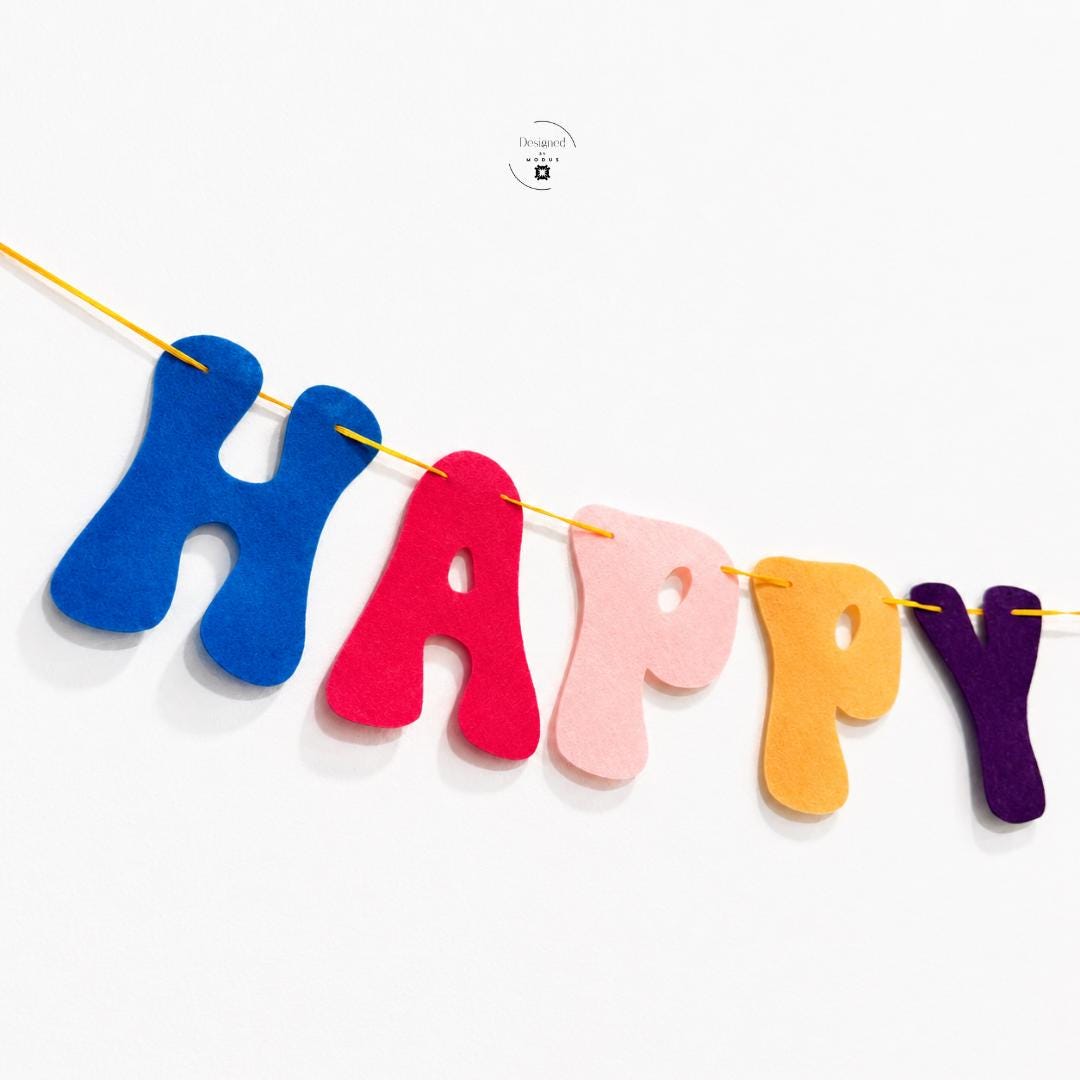 Kids Room Nursery Wall Felt Birthday Banner Rainbow Garland Happy Birthday Letters Reusable Party First Celebration Toddler Backdrop Festive Bright Colorful 6 Inch Tall 5 Feet Long Blue Pink Orange Purple Green Teal Red String Cord Party