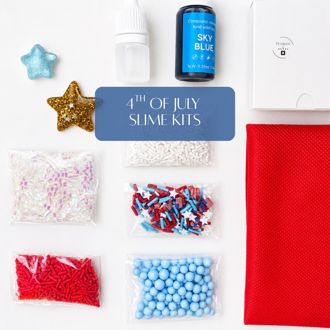 Independence Day Activity Children Craft Supplies Summer Camp Sensory Play Patriotic Slime Kit Party Favor Kids Birthday Gift Set Red White Blue Making Collection American Themed Holiday Celebration Creative Project Entertainment Hands On