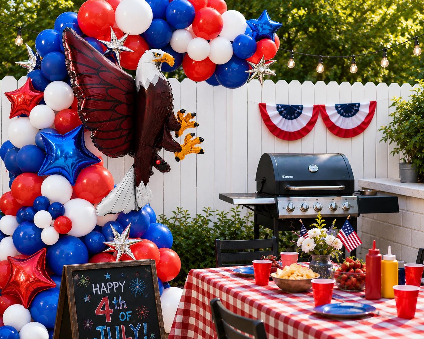 Giant Bald Eagle Balloon 30 Inch Patriotic Party Supplies Independence Day 4th July Celebration Memorial Day Veterans Event American Themed Birthday Decorations Mylar Foil Construction Realistic Feather Details White Head Brown Body Red
