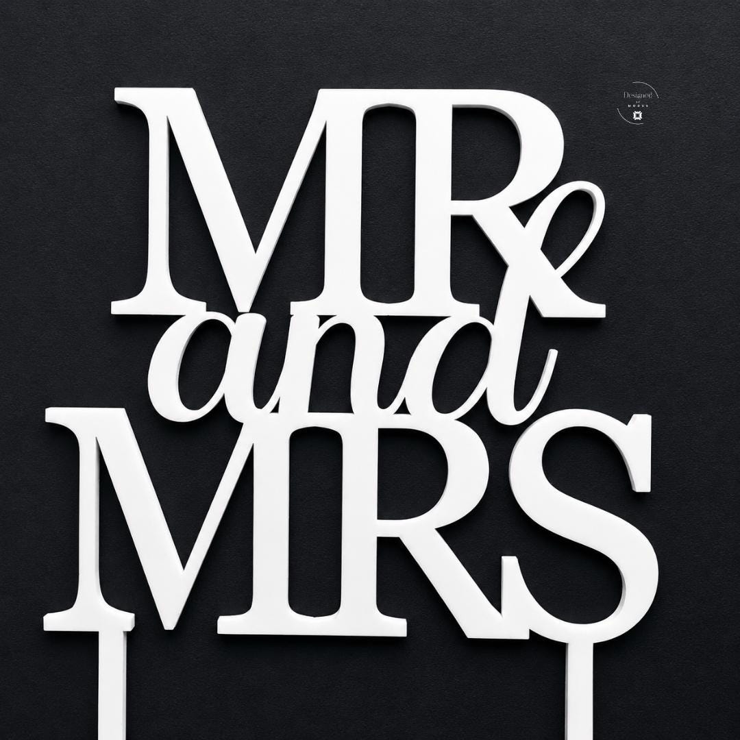 Reception Centerpiece Mr Mrs Wedding Cake Topper Acrylic Sign Table Display Cursive Script Heart Design Bride Groom Ceremony Ornament Romantic Couple Marriage Celebration Engagement Party Elegant Lettering Black White Options Premium