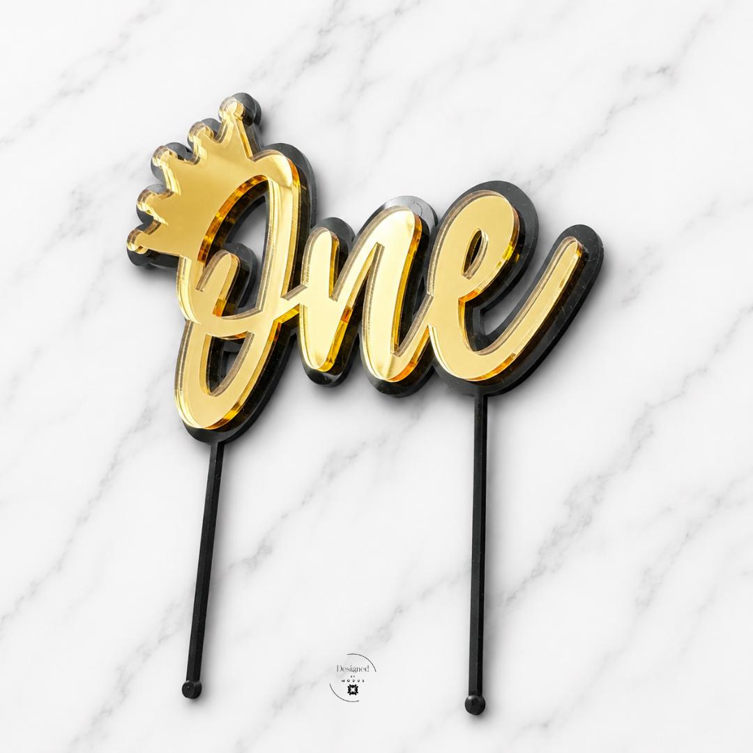 Gold Acrylic Crown Design First Birthday Cake Topper Set One Year Celebration Party Supply Cupcake Decoration Collection Baby Milestone Smash Cake Photo Prop Perfect Party Essential Includes Large Topper Twelve Small Picks Beautiful