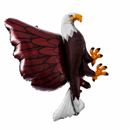 Realistic Bald Eagle Mylar Balloon Patriotic Celebration Supplies Memorial Day Veterans Tribute Independence Day 4th July Party Decorations Large 30 Inch Centerpiece White Head Dark Brown Body Red Wings Detailed Feathers Yellow Talons