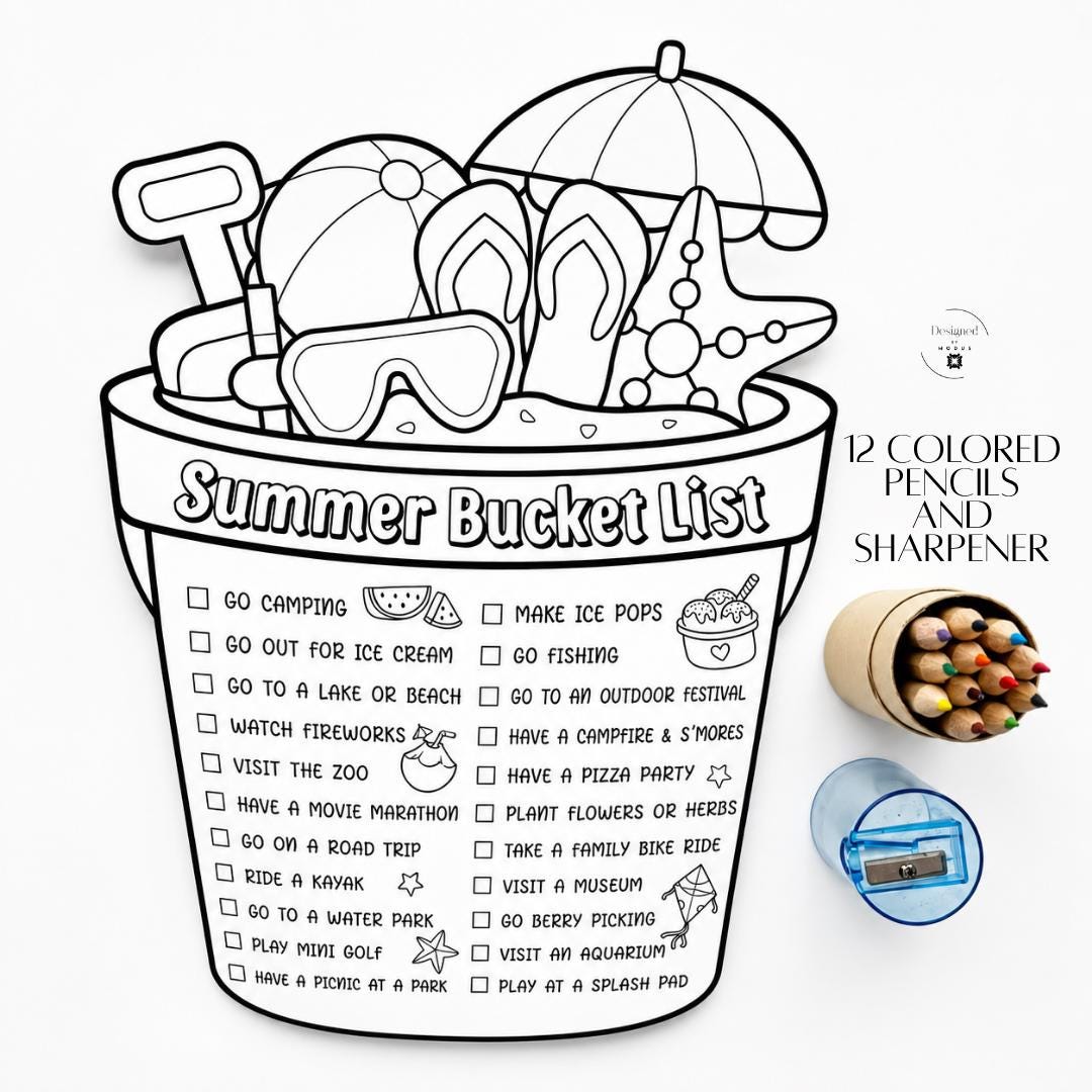 Summer Activity Bundle Beach Pail Custom Name Gift Set Kids Outdoor Entertainment Personalized Toddler Present Complete Collection Coloring Pages Bubbles Inflatable Ball Silly Straw Popsicle Sipper Shovel Birthday Party Favors Pool