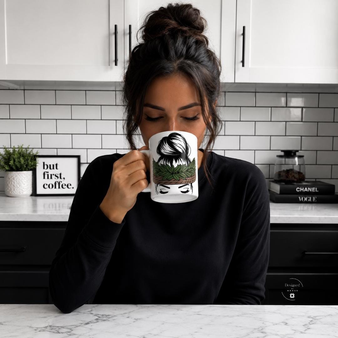 Tropical Coffee Mug Woman Gift Hawaiian Style Ceramic Cup Kitchen Accessory Island Theme Tahitian Design Banana Leaf Botanical Artwork Aloha