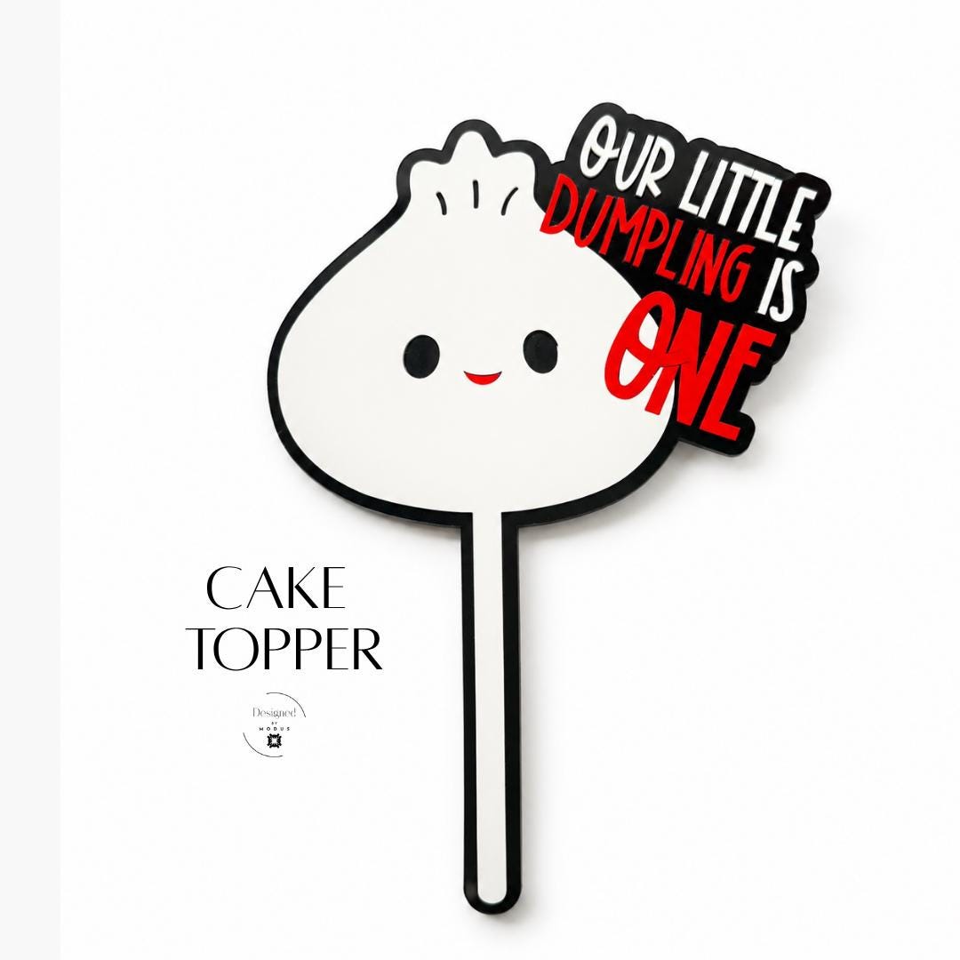 Dumpling Cake Topper First Birthday Celebration Centerpiece Baby Milestone One Year Old Party Sign Acrylic Custom Character Asian Themed Infant Smash Cake Photography Prop Dessert Display Table Setting Personalized Colors Text Our Little