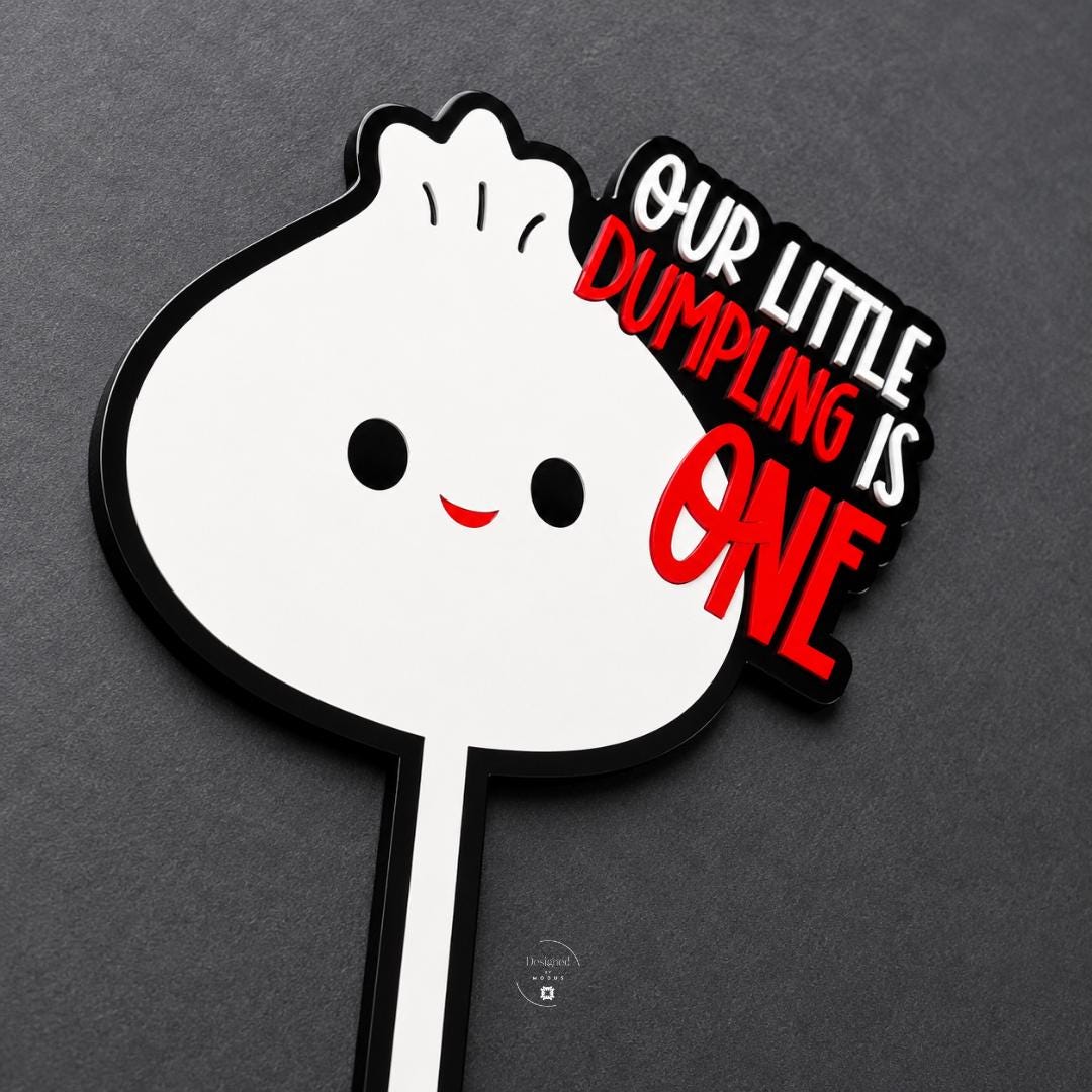 First Birthday Celebration Centerpiece Dumpling Cake Topper Baby Milestone One Year Old Party Design Custom Acrylic Character Asian Themed Infant Photography Prop Smash Cake Dessert Display Personalized Text Colors Our Little Dumpling Sign