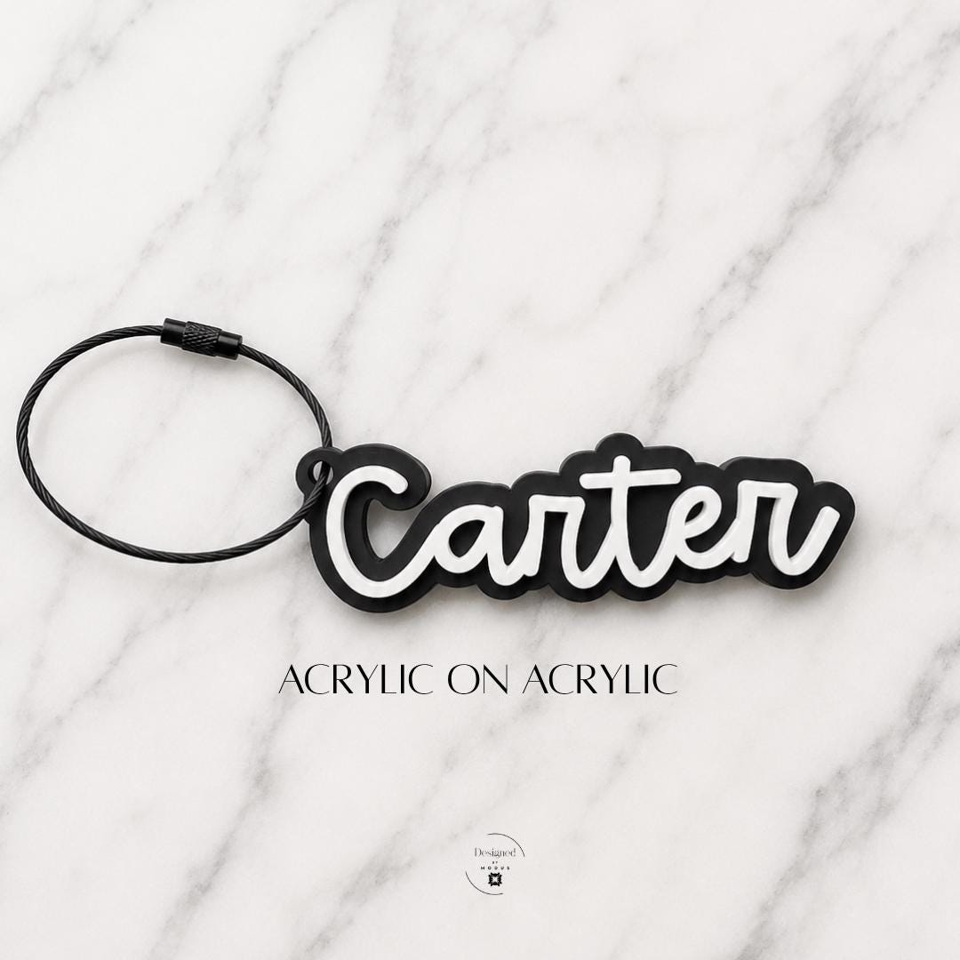Gift Grandkids Birthday Present Custom Name Keychain Party Favors School Supplies Personalized Acrylic Keyring Cursive Script Design Backpack Name Tag Water Bottle Labels Kids Organization Diaper Bag Identification Multiple Color Options