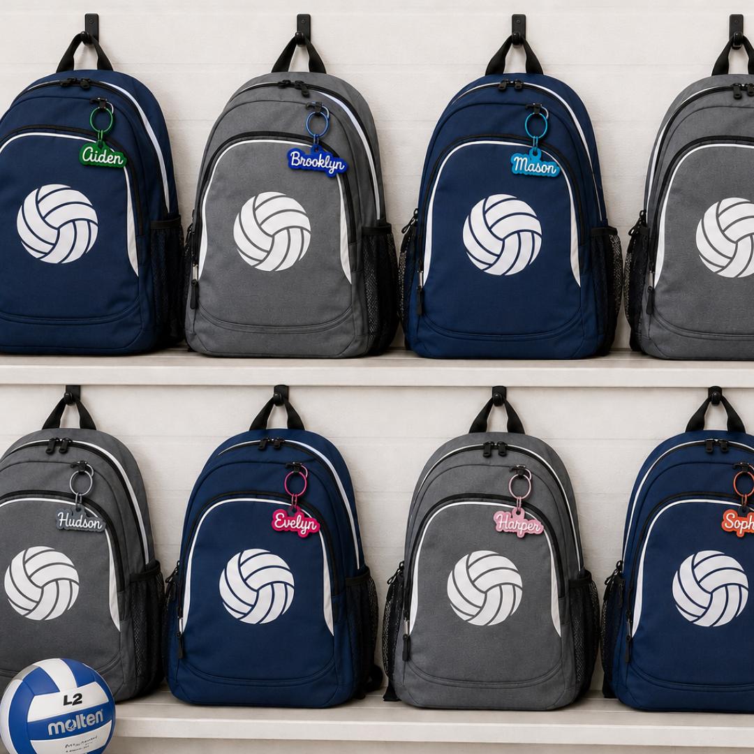 Luggage Tags Backpack Name Identification Custom Keychain Personalized Design Travel Accessories Essential Wire Cable Key Ring Acrylic Backing Multiple Colors Water Bottle Labels Kids School Organization Cursive Script Font Gift Grandkids