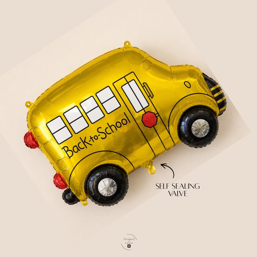Back To School Balloon Yellow School Bus Foil Mylar Shaped Inflatable Party Classroom Celebration First Day Kindergarten Student Welcome Teacher Appreciation Gift Transport Theme Supplies Children Helium Hanging Display Windows Wheels Stop