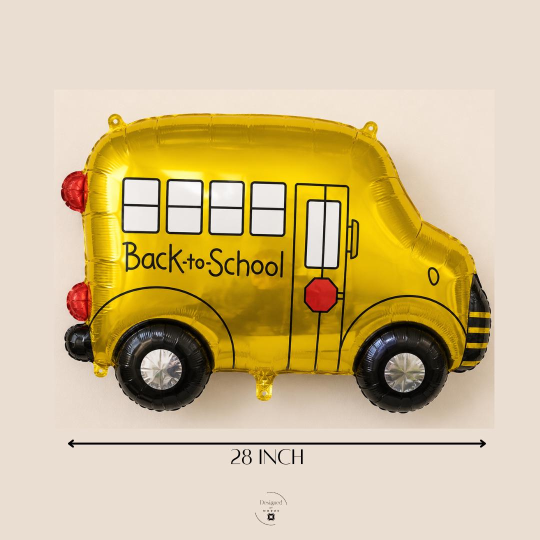 Yellow School Bus Balloon Foil Mylar Shaped Inflatable Back To School Party Classroom Celebration Supplies First Day Kindergarten Student Teacher Appreciation Transport Theme Children Helium Hanging Display Detailed Windows Black Wheels Red