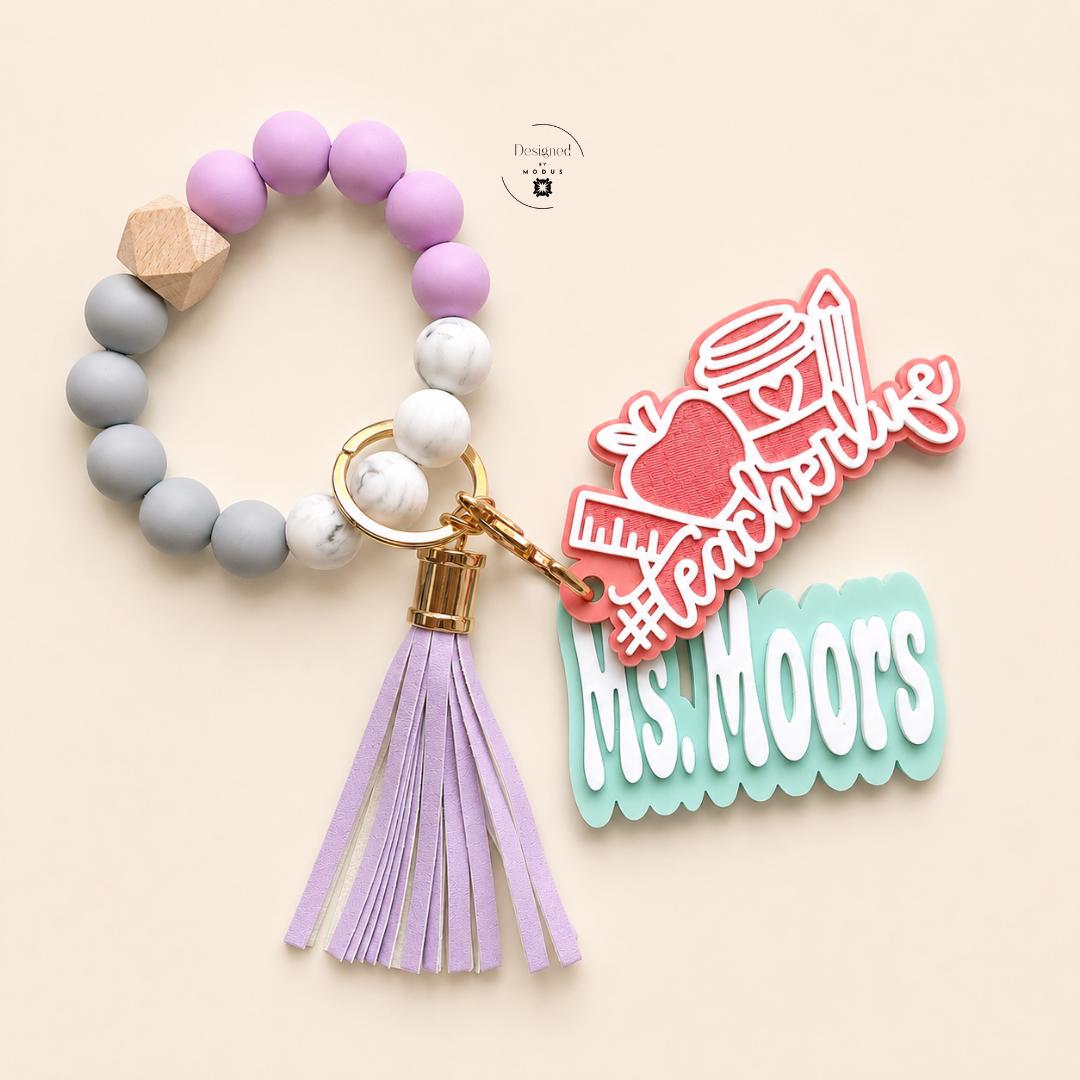 Teacher Appreciation Gift Set Personalized Badge Reel Clipboard Bundle Back to School Desk Accessories Custom Name Keychain Wristlet Wooden