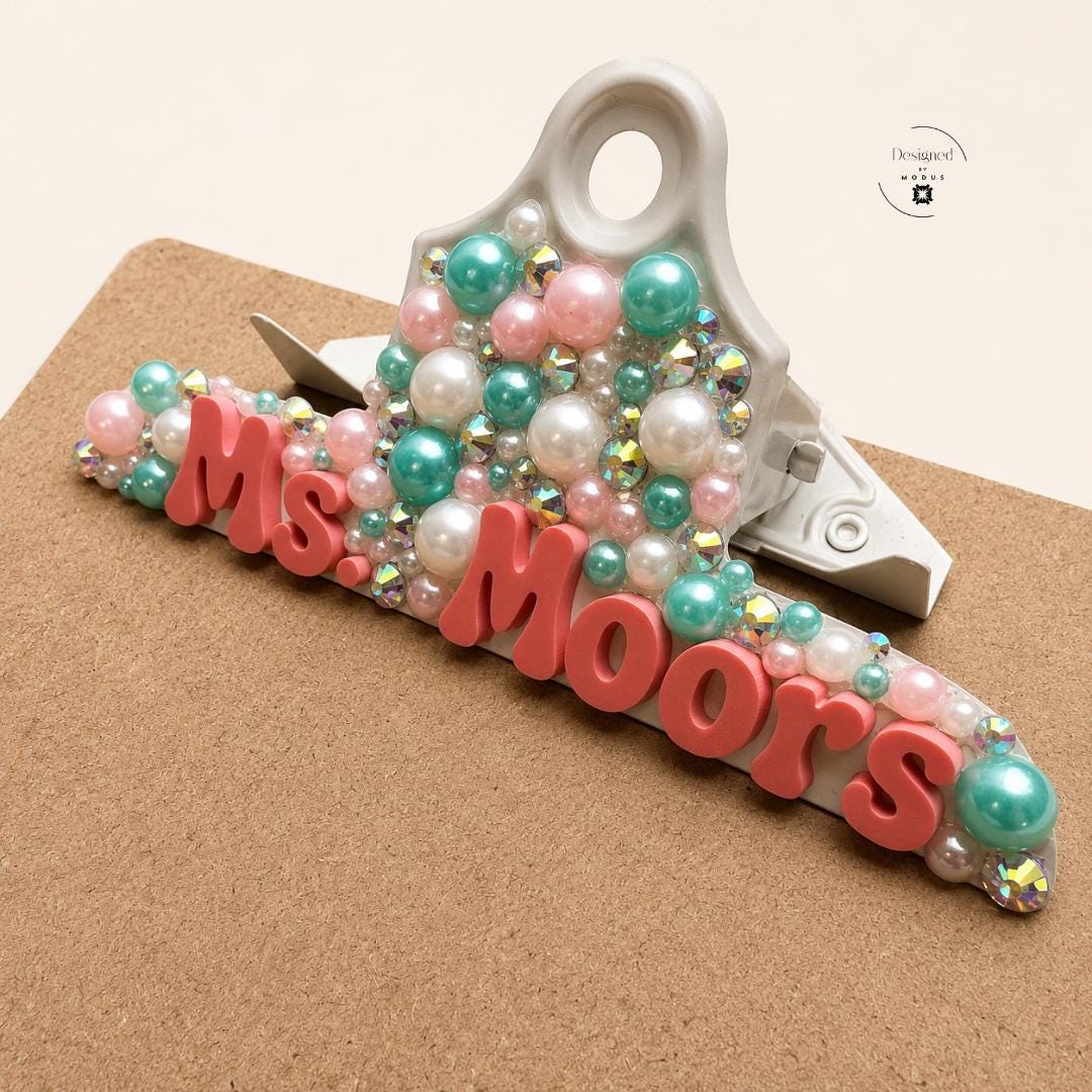 Teacher Appreciation Gift Set Personalized Badge Reel Clipboard Bundle Back to School Desk Accessories Custom Name Keychain Wristlet Wooden