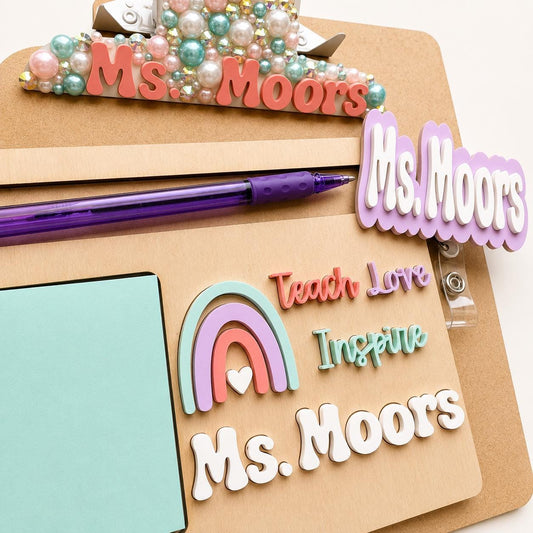 Personalized Teacher Badge Reel Clipboard Keychain Set – Back to School Desk Accessories