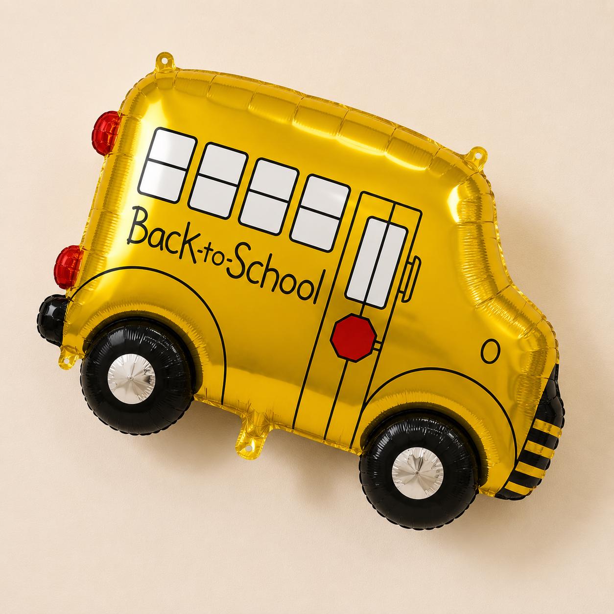 Yellow School Bus Balloon Foil Mylar Shaped Inflatable Back To School Party Classroom Celebration Supplies First Day Kindergarten Student Teacher Appreciation Transport Theme Children Helium Hanging Display Detailed Windows Black Wheels Red