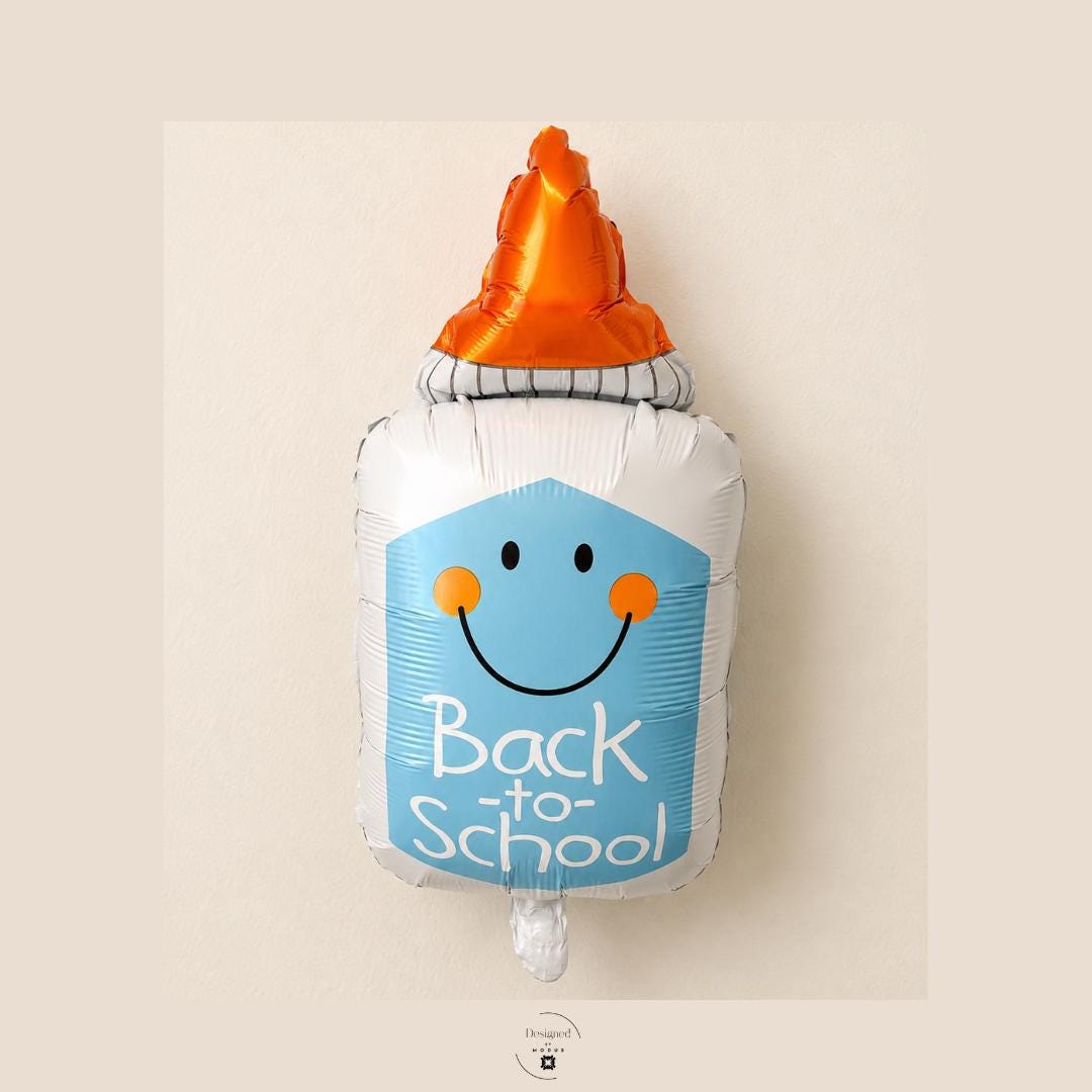Teacher Appreciation Gift Mylar Foil Balloon Glue Bottle Shape Design Orange Cap White Body Smiling Face Back School Text Classroom Party Decoration First Day Celebration Student Supply 16 Inch Size Premium Quality Novelty School Theme