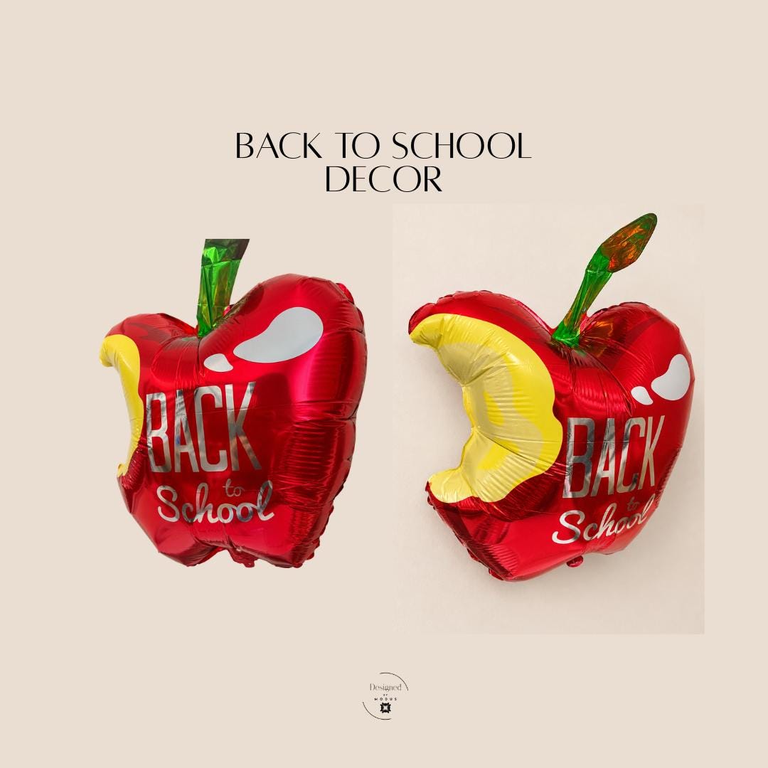 Apple Shaped Back to School Mylar Balloon: Teacher Appreciation, Classroom Party Prop
