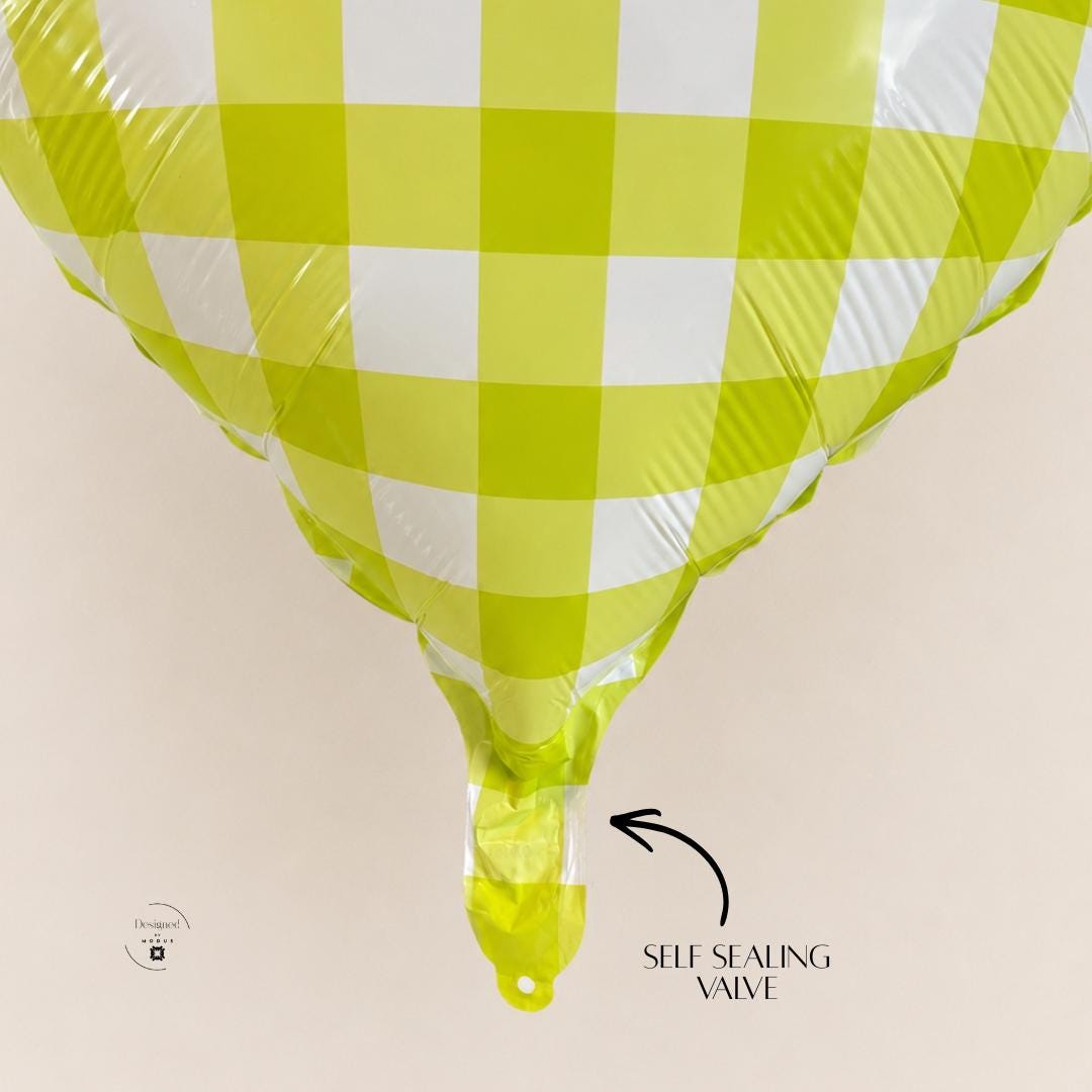 Heart Mylar Balloon Party Decoration Baby Shower Bridal Celebration Birthday Gingham Foil Lime Green Checkered Pattern Farmhouse Style