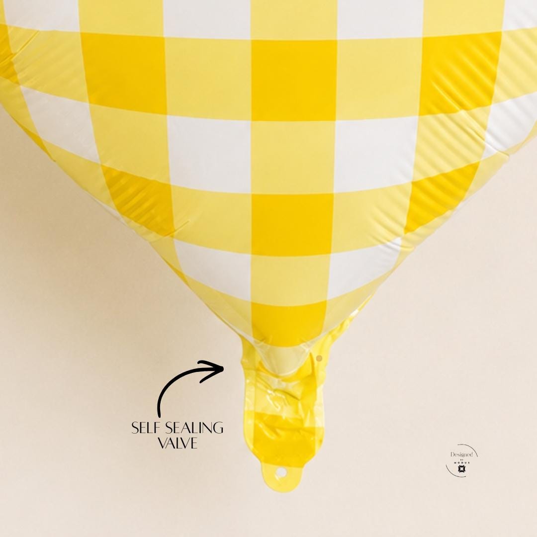 Foil Balloon Heart Shaped Design Yellow Checkered Pattern Metallic Glossy Surface Birthday Celebration Supply Baby Shower Essential Bridal Party Must Have Eighteen Inch Helium Inflatable Gift Anniversary Romantic Present Perfect Party