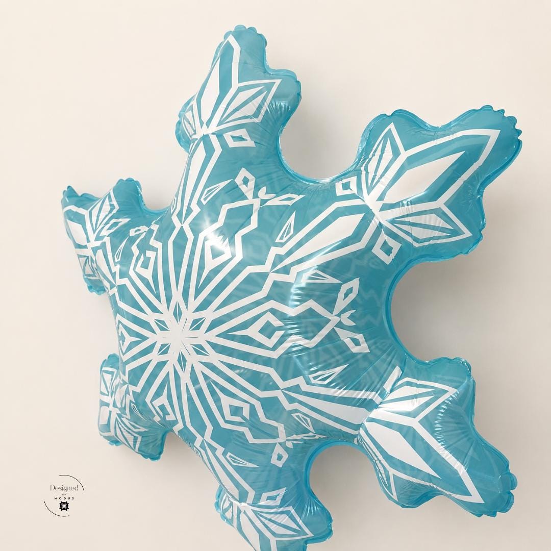 Transparent Blue Snowflake Balloon Large Foil Mylar Design 29 Inch Party Decoration Winter Wonderland Theme Celebration Kids Birthday Photo Booth Backdrop Prop Six Pointed Pattern Frozen Party Supplies Blue Winter Season Event Holiday