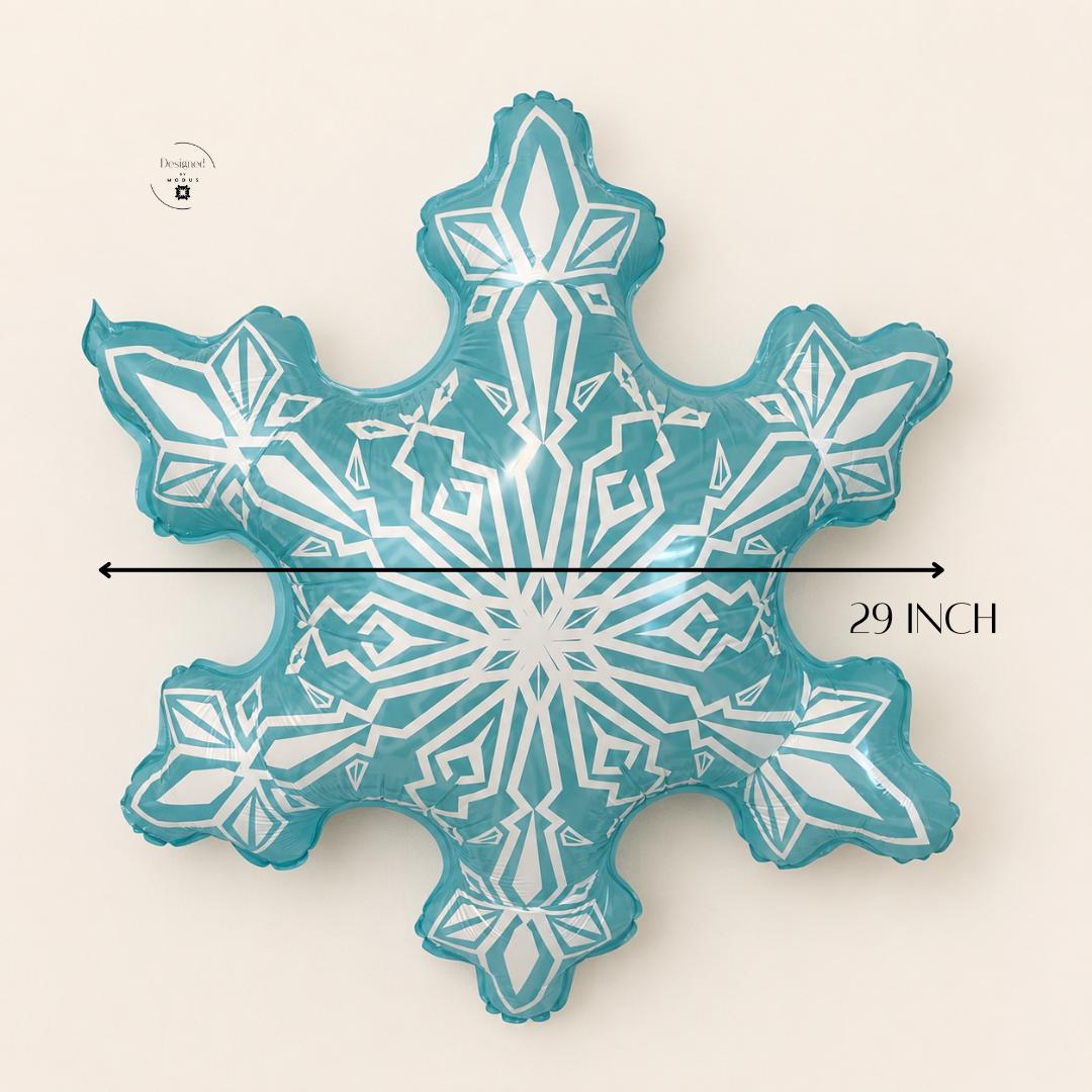Blue Birthday Balloon Large Snowflake Design Transparent Mylar Foil Material Winter Wonderland Party Theme Celebration Kids Photo Booth Prop Backdrop 29 Inch Size Six Pointed Pattern Frozen Party Supplies Winter Season Event Holiday