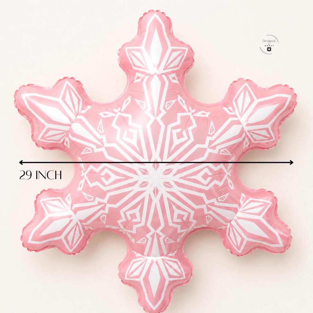 Mylar Foil Balloon Pink Snowflake Design Winter Birthday Party Decoration Large 29 Inch Transparent Construction White Geometric Pattern Princess Themed Celebration Supply Air Filled Holiday Ornament Christmas Party Essential Beautiful