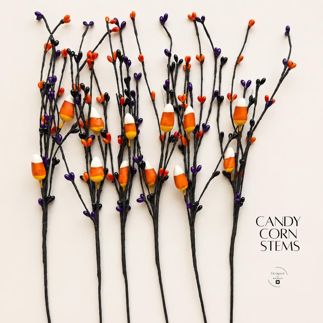Seasonal Arrangement Piece Fall Centerpiece Party Display Halloween Wreath Supplies Craft Materials Floral Stem Black Wire Festive Piece Candy Corn Ornaments Orange Purple Black Berry Tips Autumn Craft DIY Wreath Making Home Styling