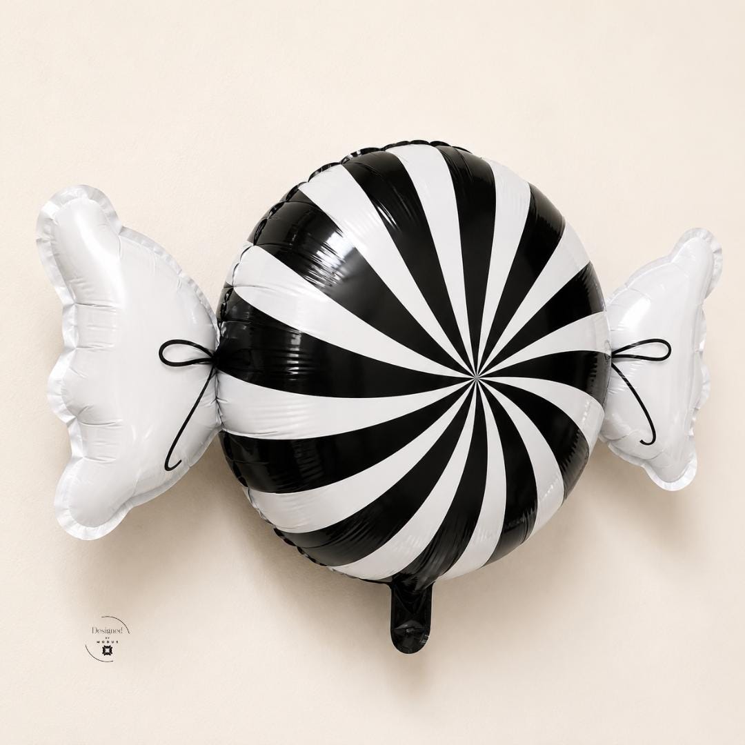 Sweet Sixteen Party Balloon Peppermint Candy Centerpiece Birthday Celebration Decoration Halloween Theme Black White Design Mylar Foil Inflatable Prop Dessert Table Styling Photo Booth Backdrop Candy Shaped Party Supply Event Decor
