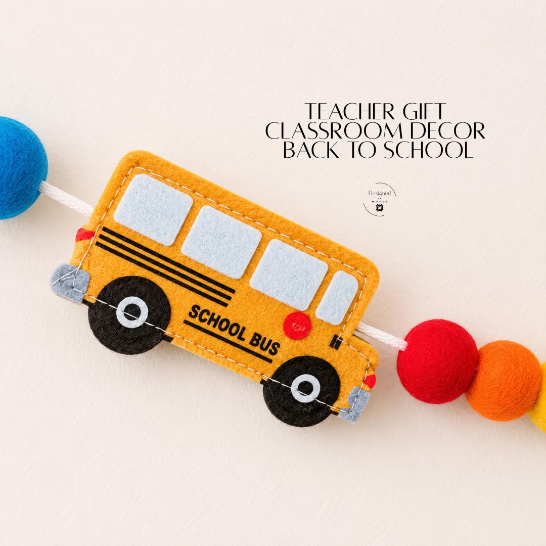 Rainbow Classroom Wall Hanging Felt Ball Garland Back To School Bus Decoration Educational Theme Teacher Appreciation Gift Preschool Room Banner Nursery Felt Bead Bunting Nine Foot Garland Thirty Five Felt Balls Apple Pencil Shapes Colorful