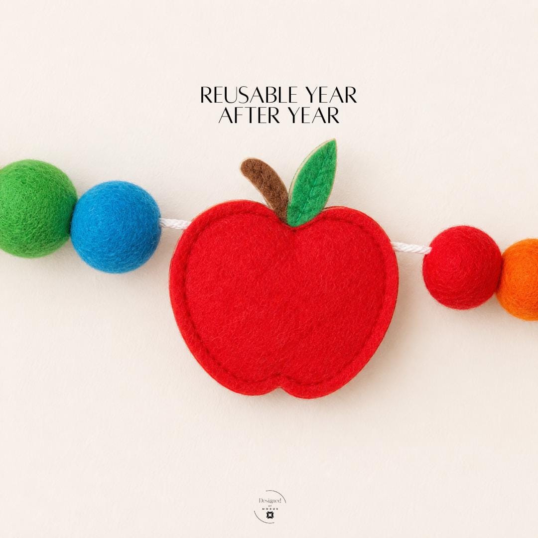 Teacher Appreciation Gift Felt Ball Garland Rainbow Classroom Decoration Preschool Room Banner Nursery Wall Hanging Back To School Bus Theme Apple Pencil Felt Shapes Nine Foot Bead Bunting Educational Space Design Handmade Felt Blend