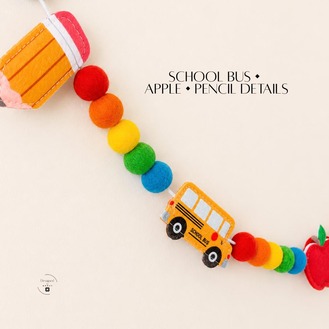 Felt Ball Garland Rainbow Classroom Wall Hanging Teacher Appreciation Gift Back to School Bus Decoration Preschool Room Banner Nursery Bead