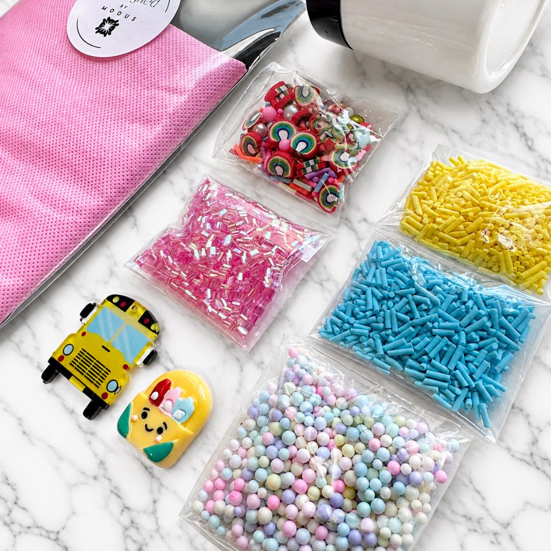 Complete Slime Making Kit Starter Pack Bundle Back School Craft Activity Supplies Storage Container Organizer Included Pre Made Slime Collection Activator Dye Apron Foam Balls Beads Charms Sprinkles Kids Creative Toy Birthday Gift Sensory