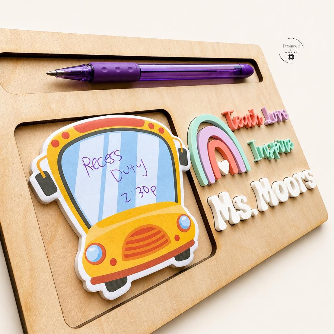 Classroom Desk Accessories Teacher Organization Bundle Personalized Badge Reel Custom Clipboard Set Wooden Note Holder Rainbow Design Pattern Keychain Wristlet Tassel Back To School Essential Four Piece Gift Collection Complete Teacher Set