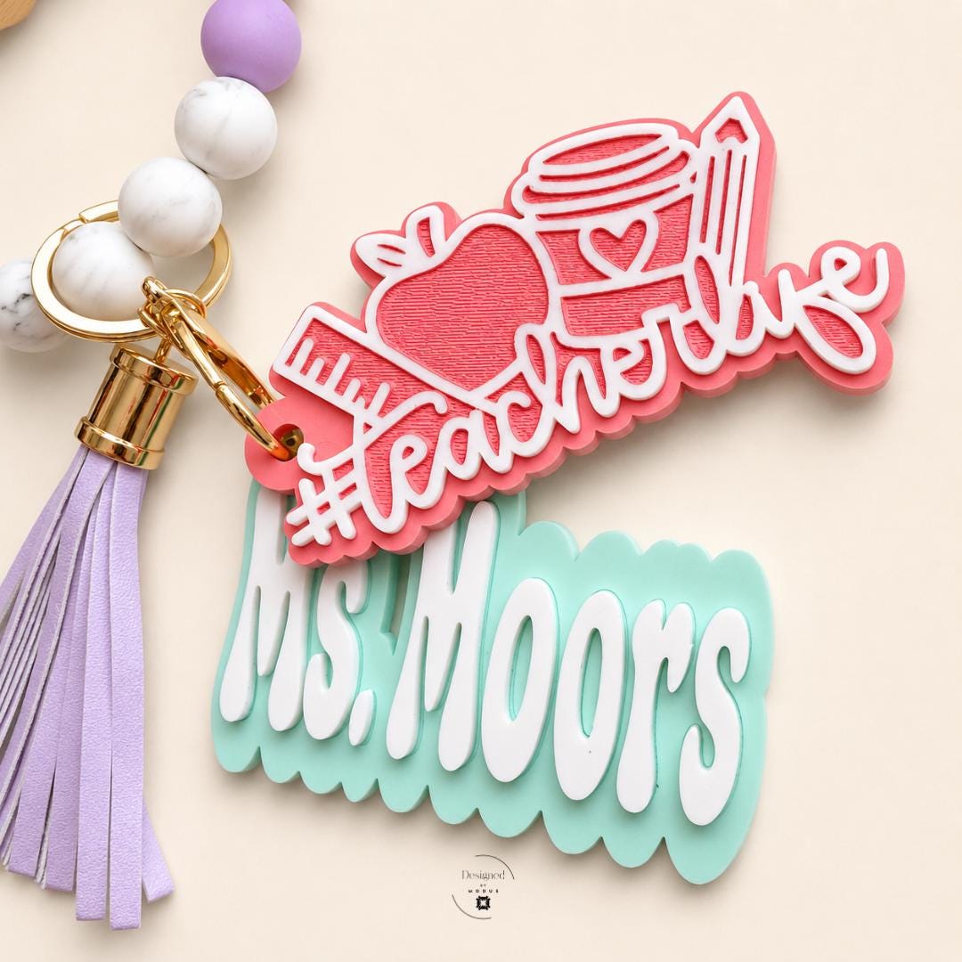 Teacher Appreciation Gift Set Personalized Badge Reel Clipboard Bundle Back to School Desk Accessories Custom Name Keychain Wristlet Wooden