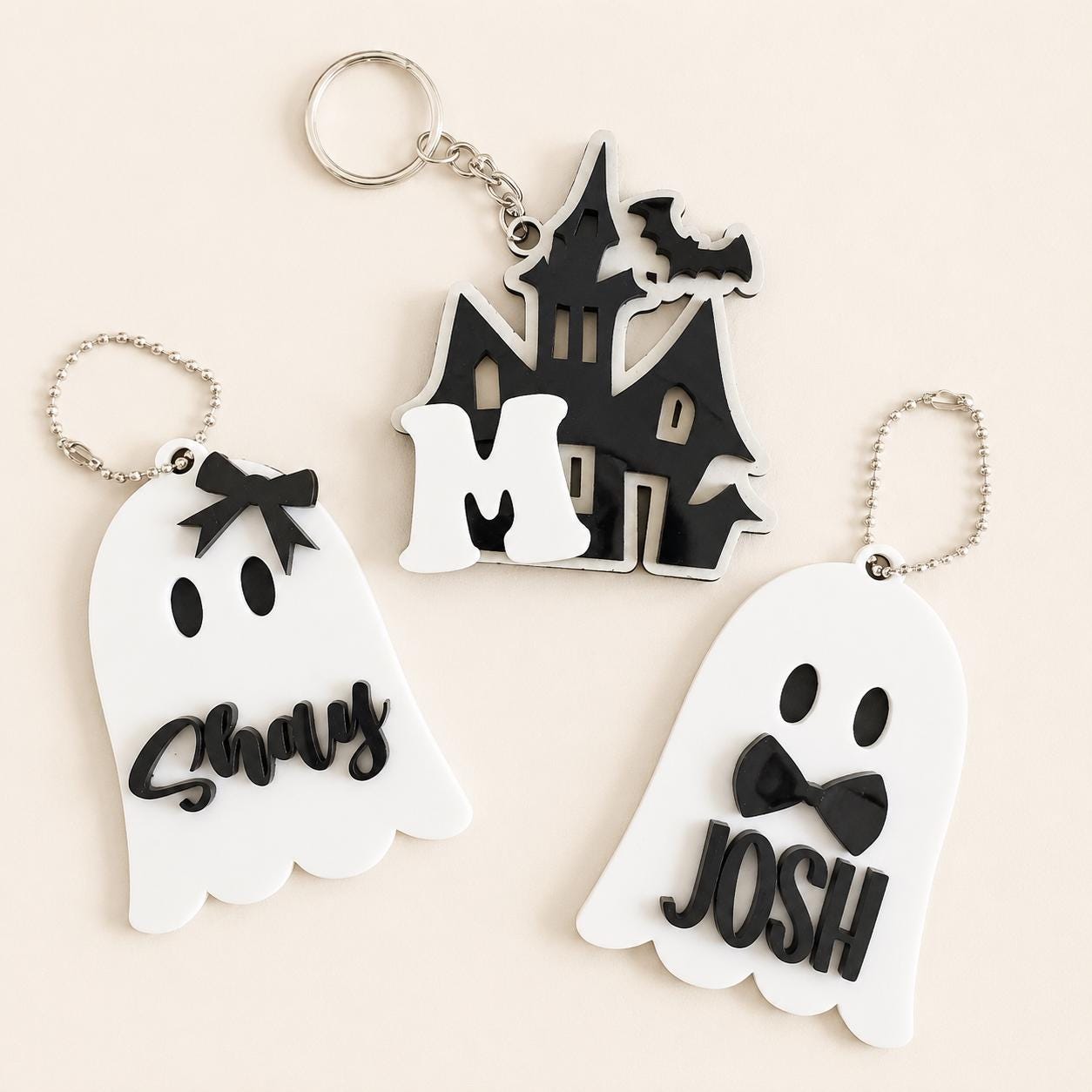 Personalized Halloween Bag Tag: Ghost Keychain, Acrylic Trick or Treat Favor