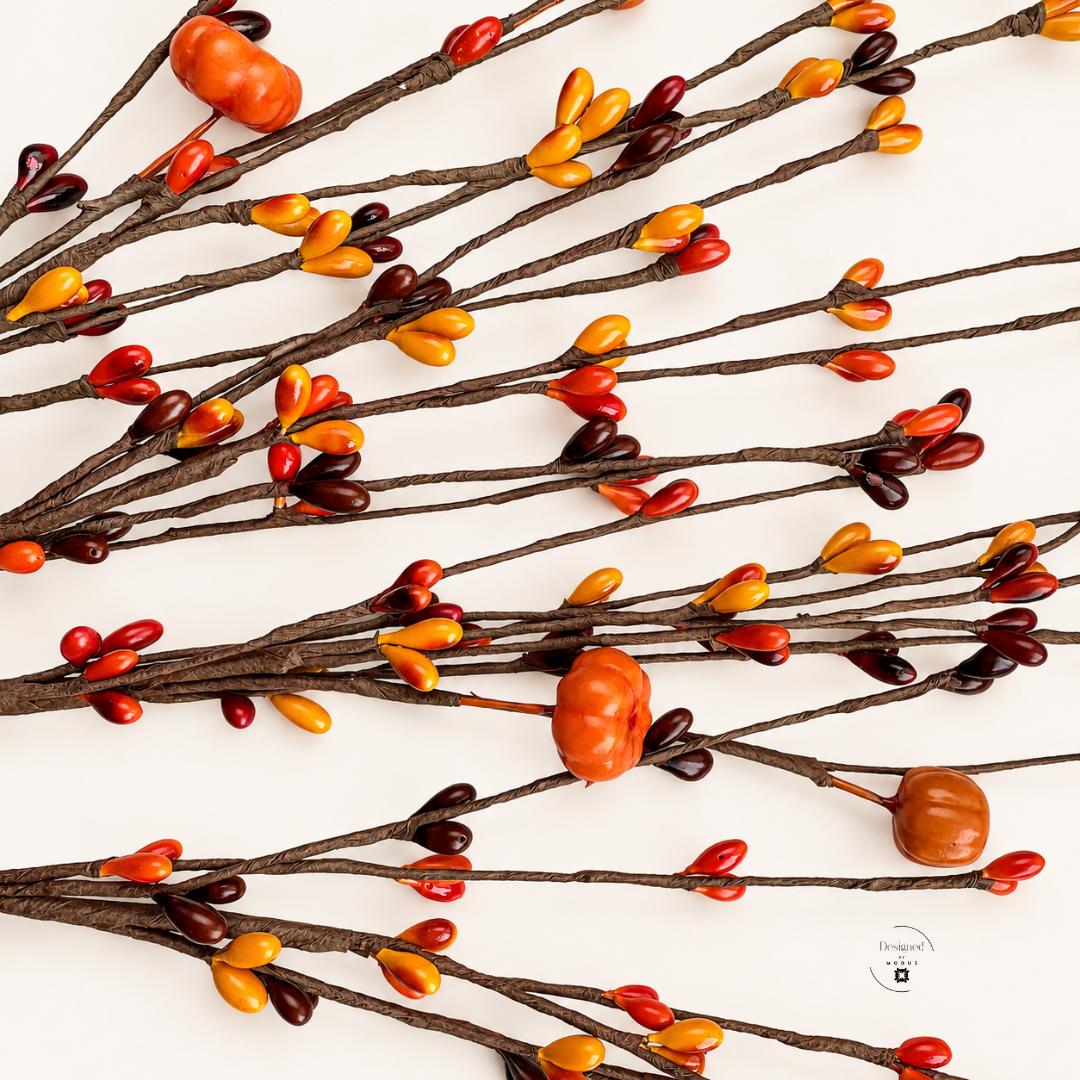 Thanksgiving Centerpiece Arrangement Artificial Berry Stems Fall Floral Picks Farmhouse Mantle Display Orange Burgundy Pumpkin Accent Harvest Seasonal Styling Rustic Autumn Home Gift Set DIY Craft Supply Branch Collection Versatile
