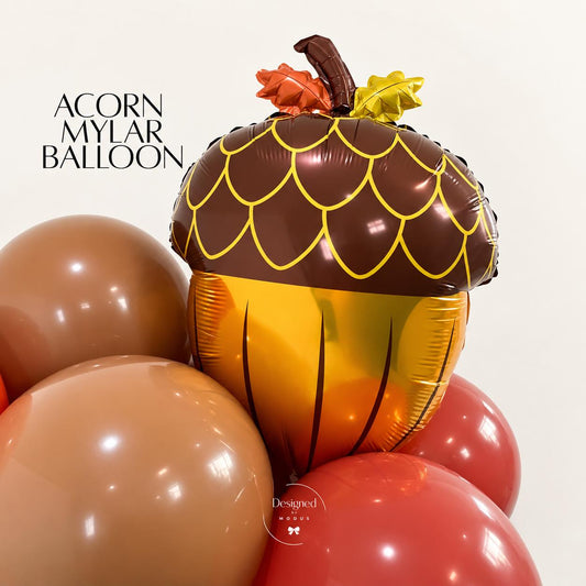 Acorn Balloon Fall Party Decoration Foil Mylar Inflatable Thanksgiving Classroom Display Brown Cap Gold Base Leaf Detail Design Autumn Centerpiece Harvest Celebration Supplies Seasonal Home Decoration November Party Prop Air Fill Balloon