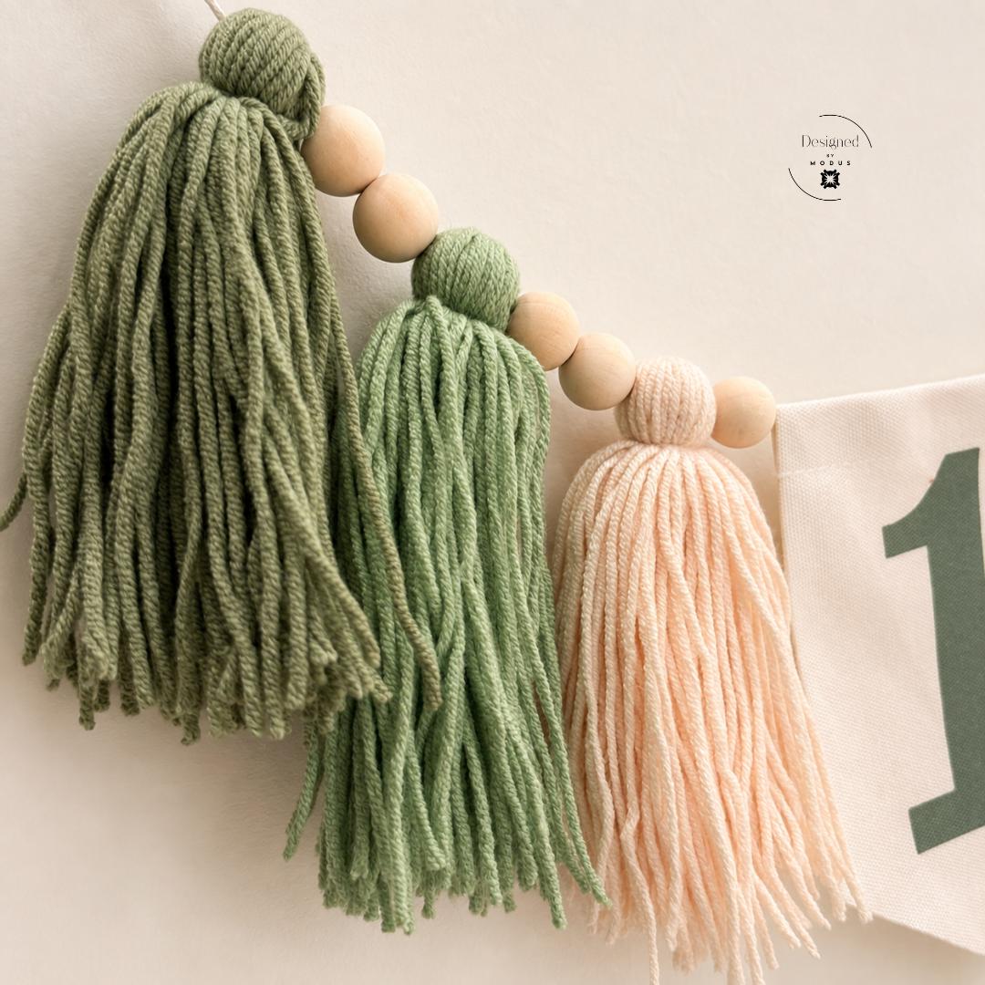 First Birthday Decoration Dinosaur High Chair Banner One Year Old Milestone Celebration Cake Smash Photo Backdrop Baby Turning Age Party Essential 36 Inch Fabric Pennant Number One Design Wooden Bead Yarn Tassel Sage Cream Neutral Colors
