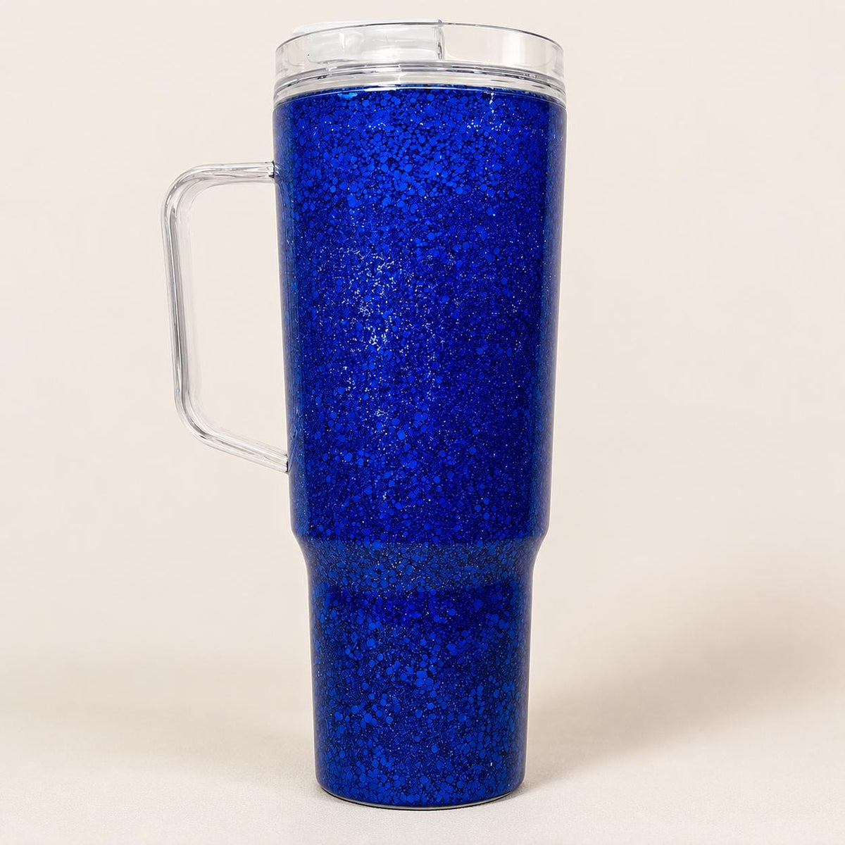 Blue Glitter Tumbler Snow Globe Coffee Cup Handle Design Travel Mug Sparkle Effect Aesthetic Drinkware Royal Blue Shaker Double Wall