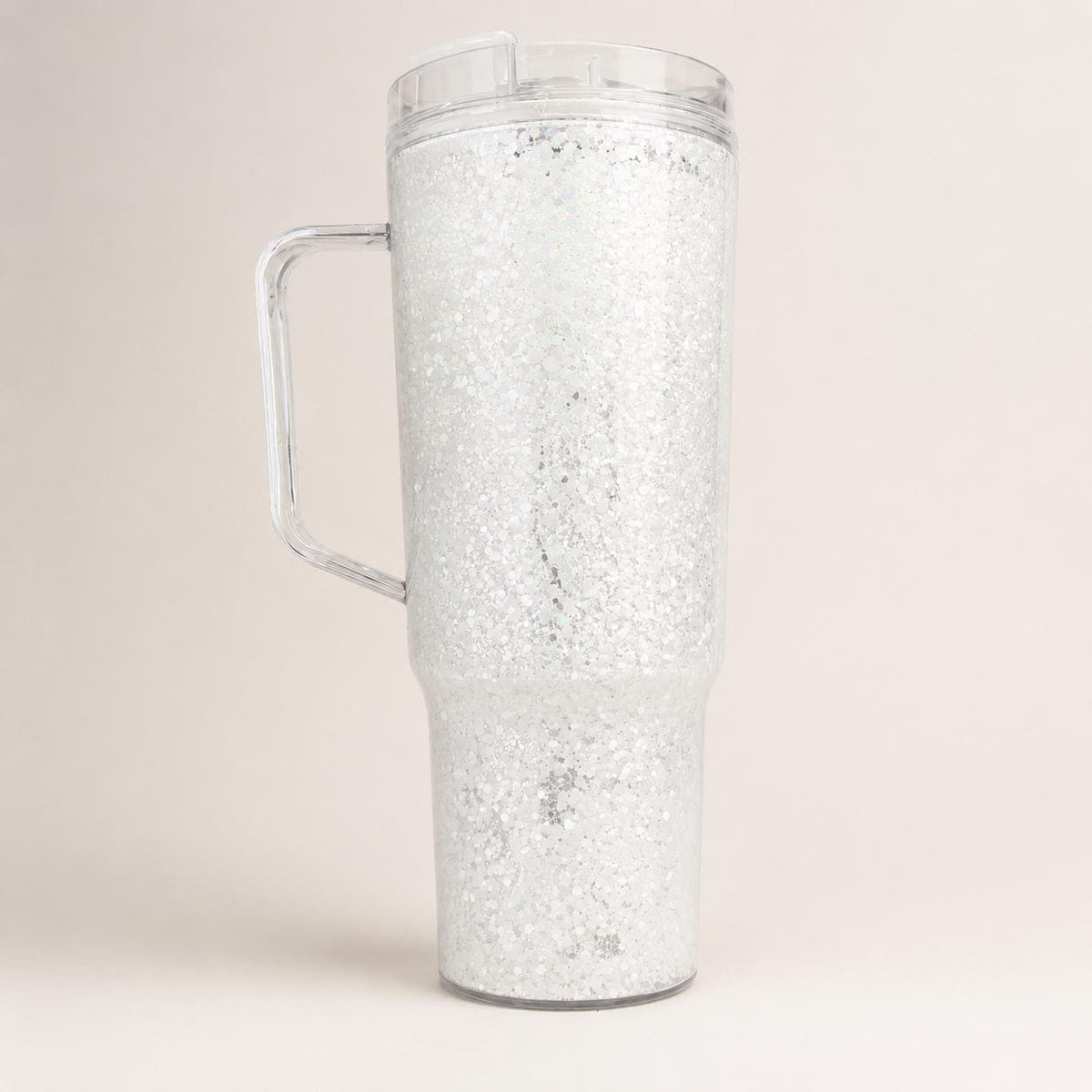 White Glitter Snowglobe Tumbler - 40oz Iridescent Sparkle Drink Cup