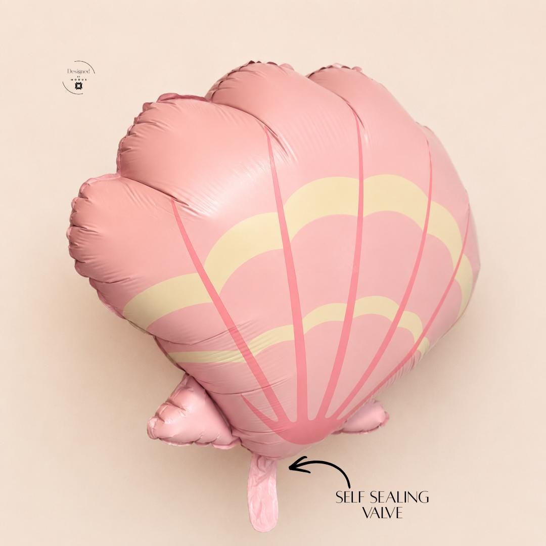 Ocean Theme Beach Celebration Pink Seashell Balloon Mermaid Birthday Party Supplies 26 Inch Foil Party Balloon Kids Celebration Photo Backdrop Under Sea Baby Shower Scalloped Edge Design Yellow Accent Details Self Sealing Valve Perfect Gift