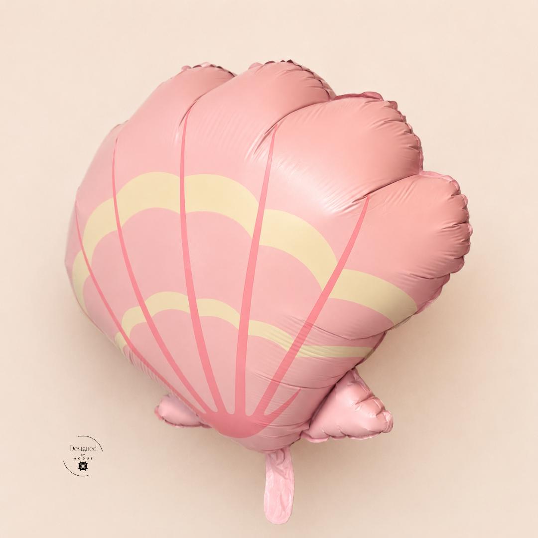 Kids Party Photo Backdrop Pink Seashell Foil Balloon Mermaid Birthday Party Supplies Ocean Theme Beach Celebration 26 Inch Balloon Under Sea Baby Shower Gift Scalloped Edge Design Yellow Accent Details Self Sealing Valve Air Inflation