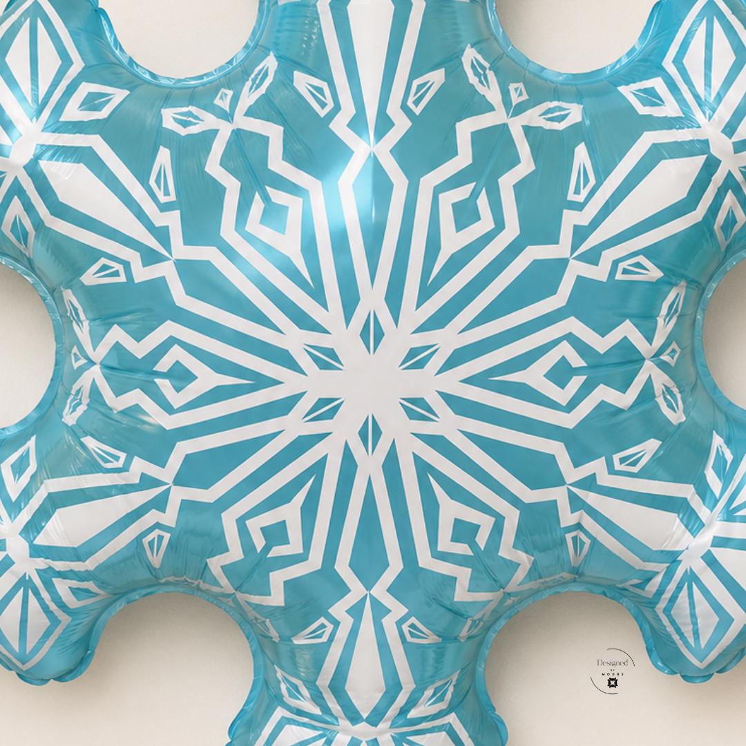 Winter Wonderland Theme Party Large Snowflake Balloon Transparent Blue Foil Mylar Design 29 Inch Size Kids Birthday Celebration Photo Booth Prop Backdrop Six Pointed Pattern Frozen Party Supplies Blue Winter Season Event Holiday Gathering