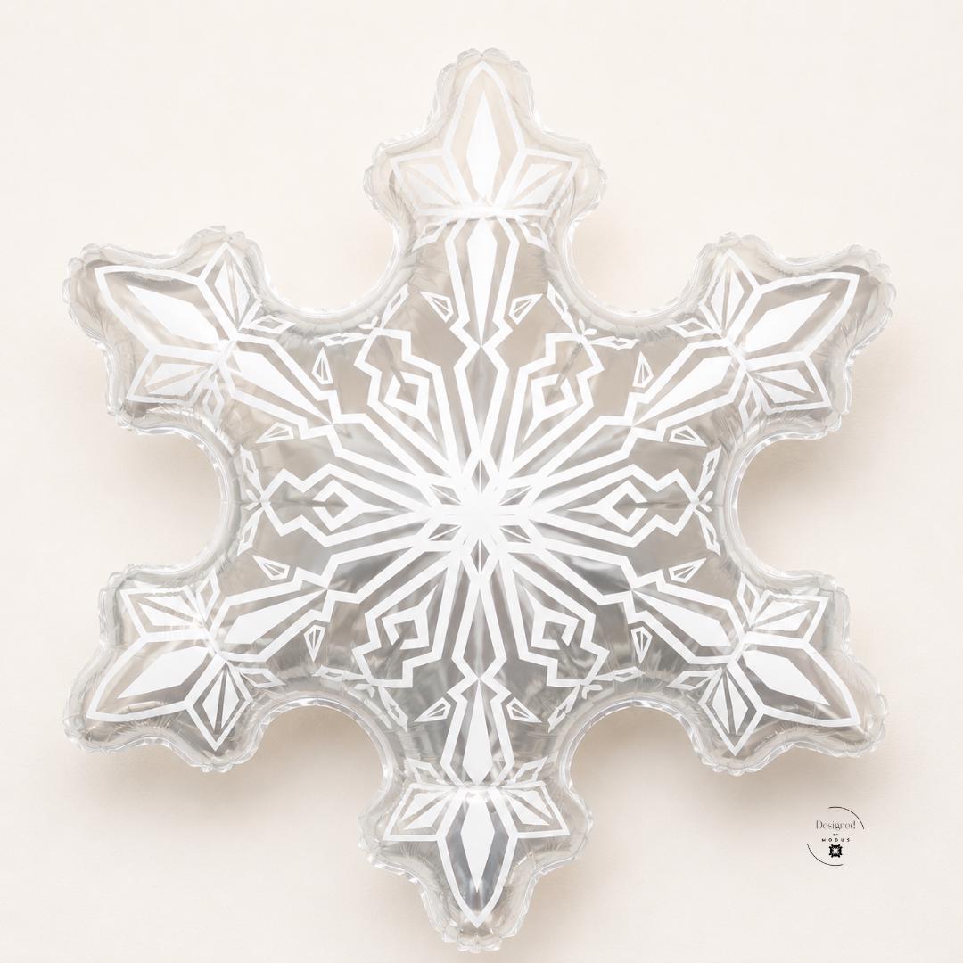 Large Snowflake Balloon White Mylar Design Six Pointed Geometric Pattern Frozen Birthday Party Decoration Winter Wonderland Theme Supplies Christmas Holiday Celebration Event Photo Backdrop Prop Air Filled Display Ice Crystal Shape Princess