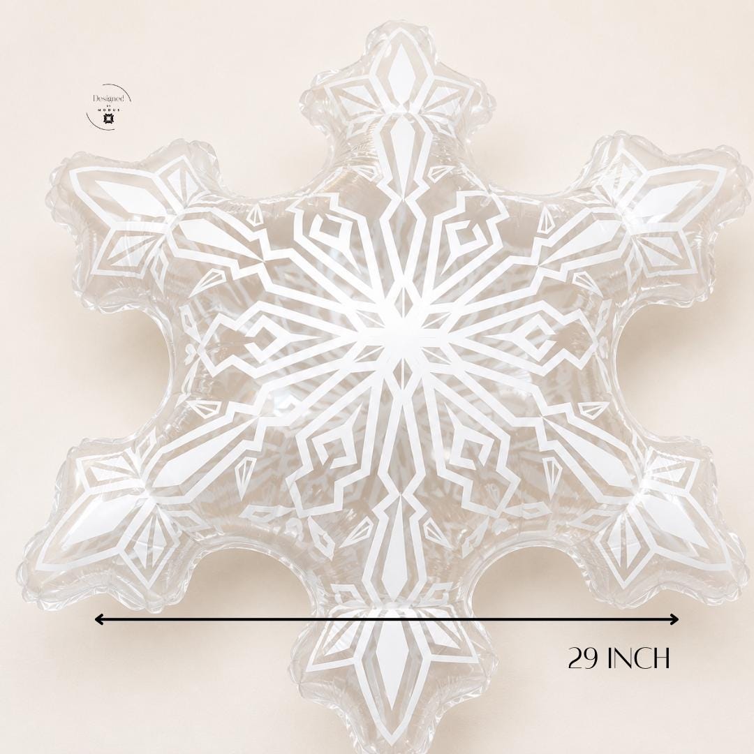 Frozen Birthday Party Balloon Large Snowflake Design Winter Wonderland Decoration Theme Supplies White Mylar Geometric Pattern Six Pointed Crystal Shape Christmas Holiday Celebration Event Photo Prop Backdrop Air Filled Display Princess